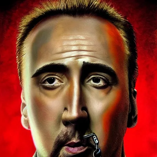 Image similar to Drinking from bottle liquid with face Nicolas Cage. Surrealism. Surreal drawing. Digital art, from artstation