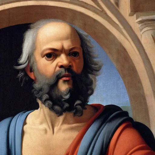 Image similar to socrates wearing a virtual reality headset looking up towards the stars, renaissance painting