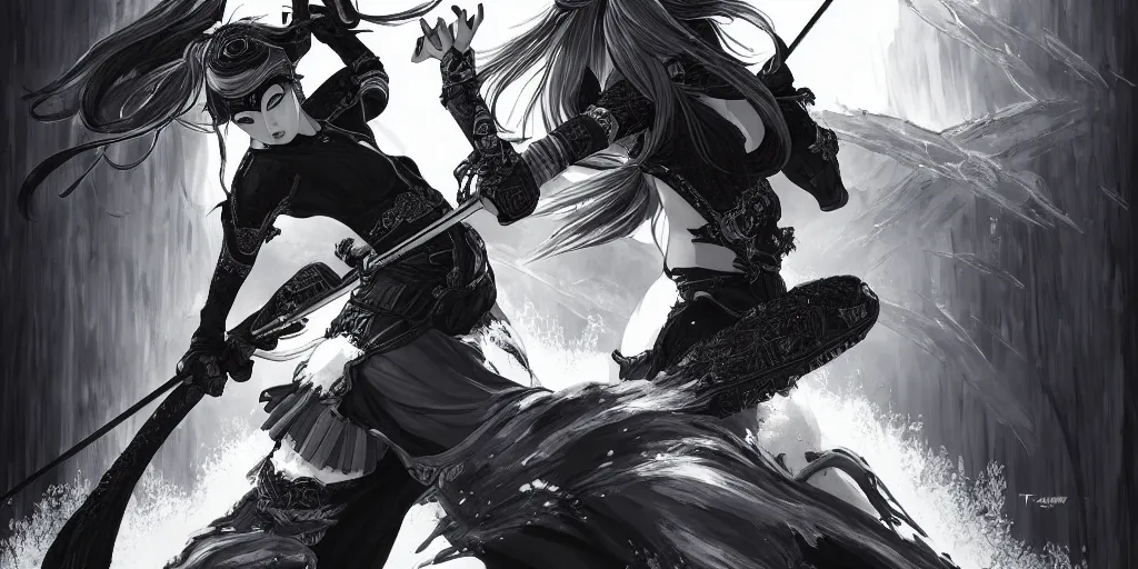 Image similar to portrait ninja gaiden girl, black plus white ninja wardrobe, at snowy fuji mountain sunrise, ssci - fi and fantasy, intricate and very very beautiful, detailed, digital painting, artstation, concept art, smooth and sharp focus, illustration, art by tian zi and wlop and alphonse mucha