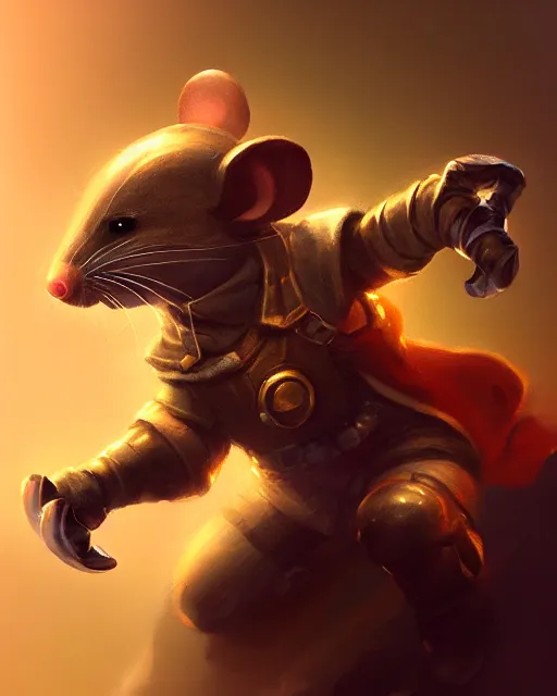 Prompt: a tiny mouse with a huge power glove, bust shot, smooth, intricate, elegant, power aura, digital painting, artstation, concept art, sharp focus, illustration, art by justin gerard, high contrast