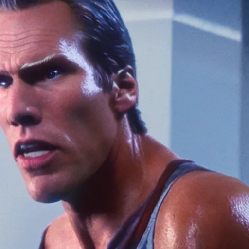 Image similar to Live Action Still of Jerma in Die Hard, real life, hyperrealistic, ultra realistic, realistic, highly detailed, epic, HD quality, 8k resolution, body and headshot, film still