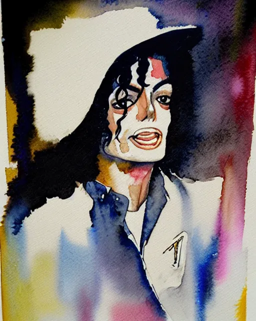 Prompt: a watercolor portrait of michael jackson