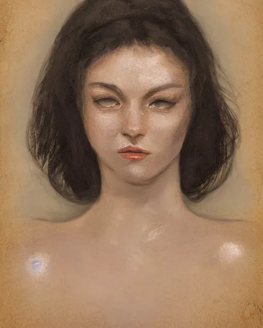 Prompt: realistic portrait of a beautiful woman with eyes of a snake, long dark hair