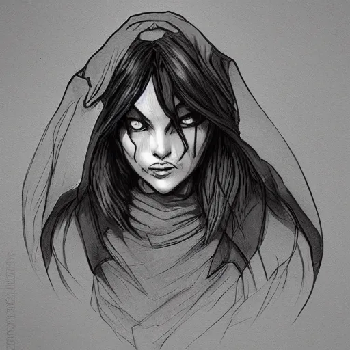 Image similar to detailed drawing of a pissed off witch by serge birault