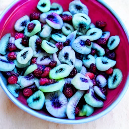 Image similar to a bowl of alien fruit, from another planet, exotic, hyper - realistic, high detail