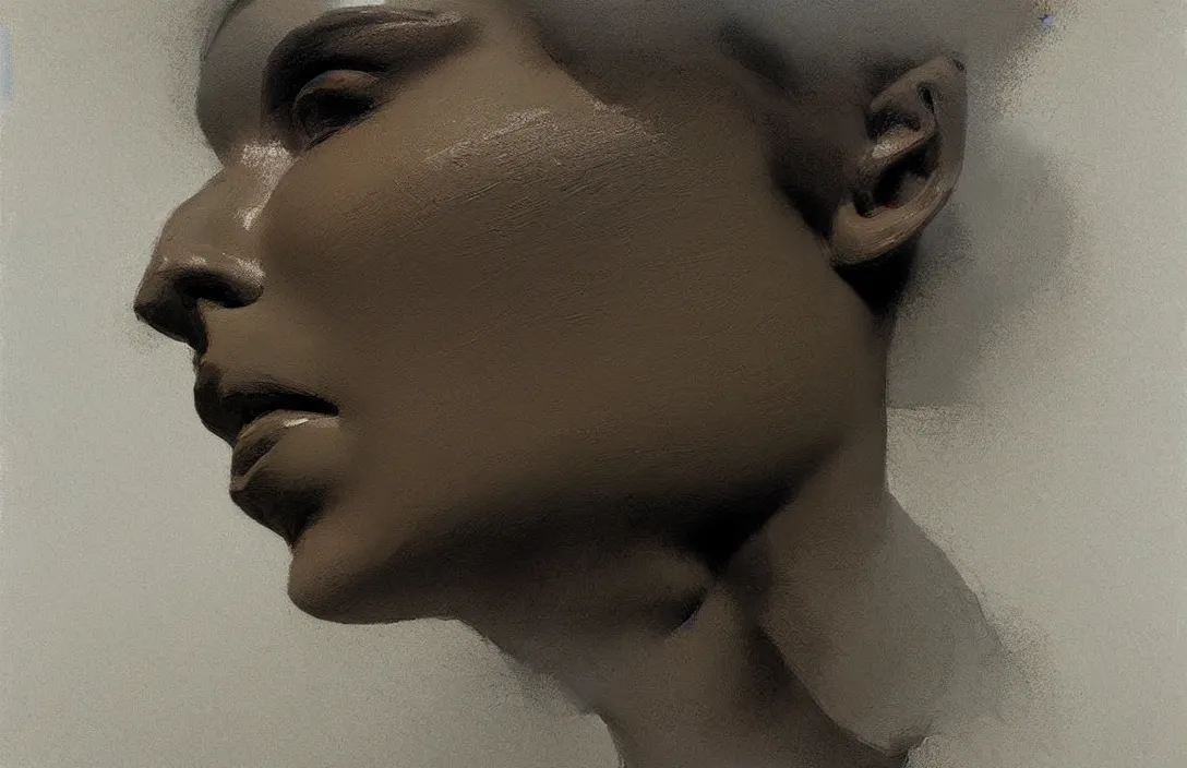 Image similar to complexion painted with fine brushes line density is used for rendering light and shadow. light and shade should blend without lines or borders, in the manner of smoke the precision of drawing makes the final effect that of a shallow relief sculpture render by christopher soukup