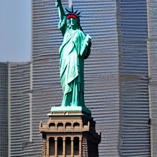 Image similar to photo of the statue of liberty as a chinese in beijing, coper cladding