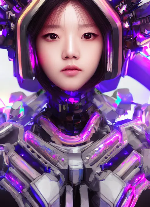 Image similar to a highly detailed portrait of a kpop idol mecha lady in spiked cyberpunk bioarmor trending on artstation by yoshitake amano, holographic undertones, 3 d cg, octane rendered, highly saturated colors, futuristic, 2 k aesthetic, dramatic lighting, 4 k