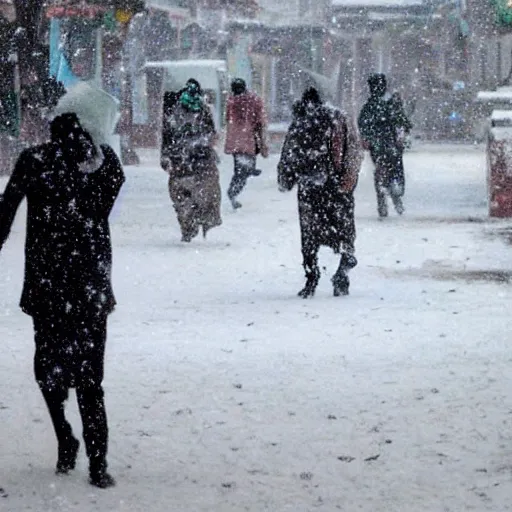 Prompt: photograph of snow fall in Dhaka