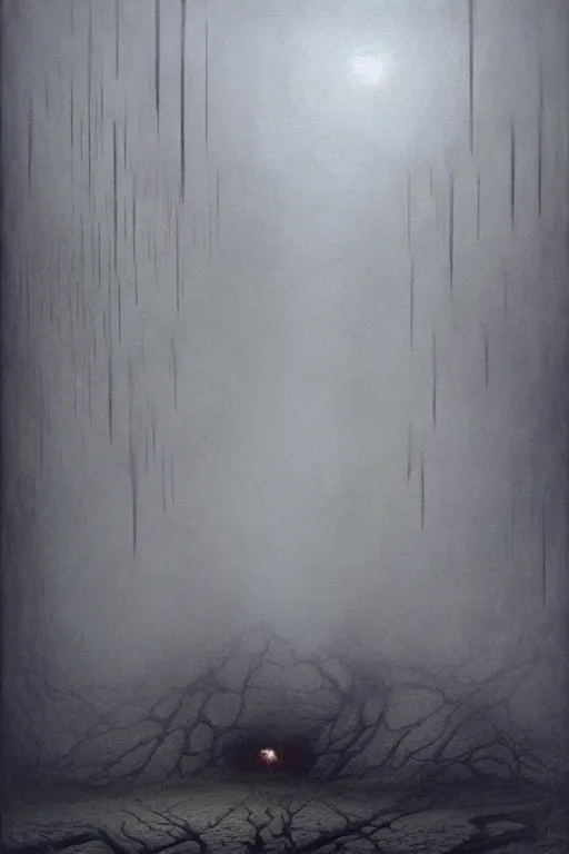 Image similar to hyper realistic painting of the eerie fog, ghost, creepy atmosphere, unnerving brushstrokes wayne barlowe, beksinski, hr giger, austin osman spare, bussiere