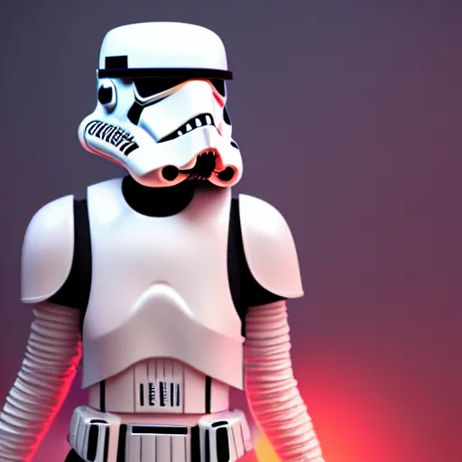 Prompt: candypunk storm trooper, character design, high quality digital art, render, octane, redshift, volumetric lighting, oled