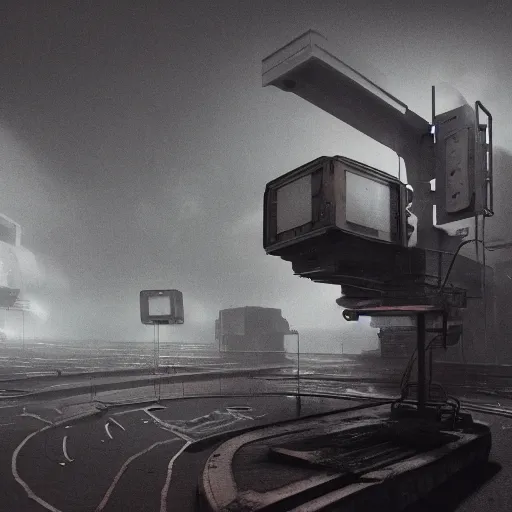 Prompt: Horrific 1984 interpretation of a dystopian Orwellian state with cameras and propoganda screens everywhere, grey colour scheme, morbid, depressing, award winning, digital art trending on artstation, octane render, 8k