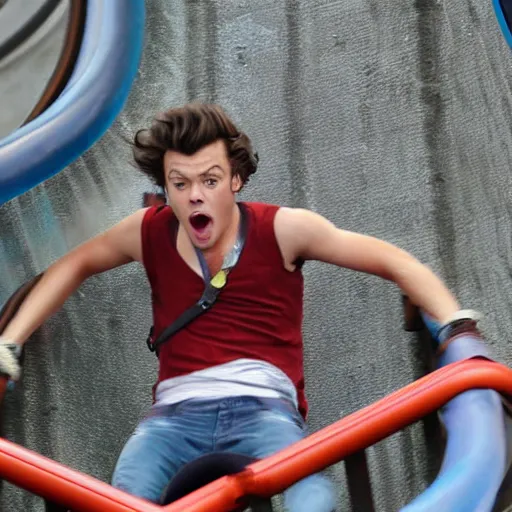 Image similar to Harry Styles on a rollercoaster