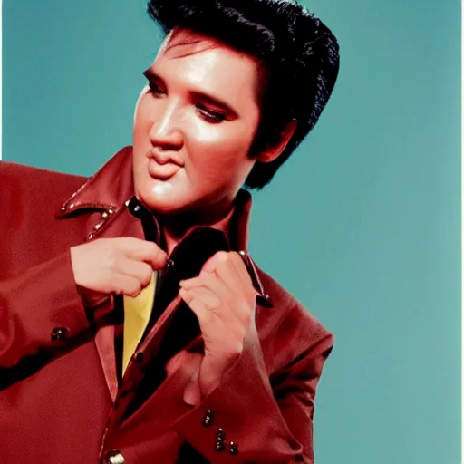 Prompt: elvis posing for a promotional still for his 1 9 8 8 comeback special part 2, 3 5 mm production still