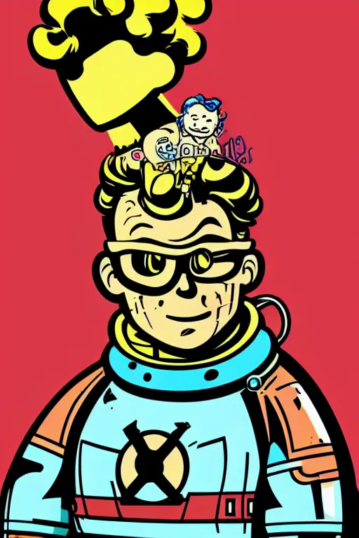 Image similar to fallout 7 6 retro futurist illustration art by butcher billy, sticker, colorful, illustration, highly detailed, simple, smooth and clean vector curves, no jagged lines, vector art, smooth andy warhol style