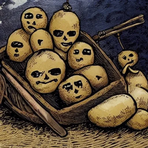 Prompt: potato pirates, pirates that are potatoes