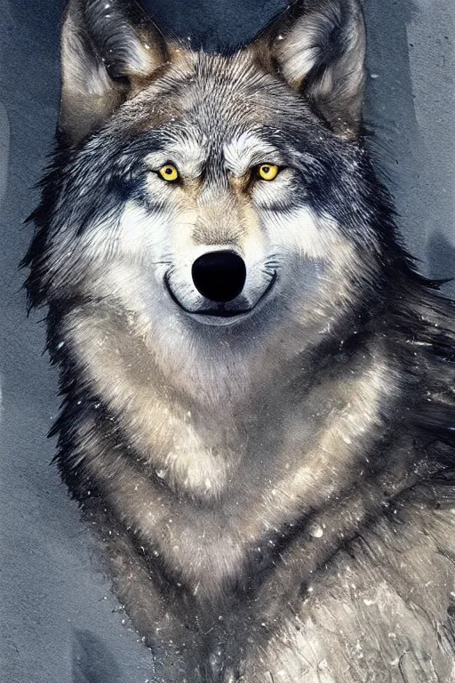 Image similar to portrait of a gray wolf, water color, D&D, fantasy, highly detailed, digital painting, artstation, concept art, matte, sharp focus, illustration, art by Ivan Gantschev and Greg Rutkowski