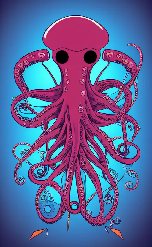 Image similar to cyborg robot electric octopus, digital art, vector art