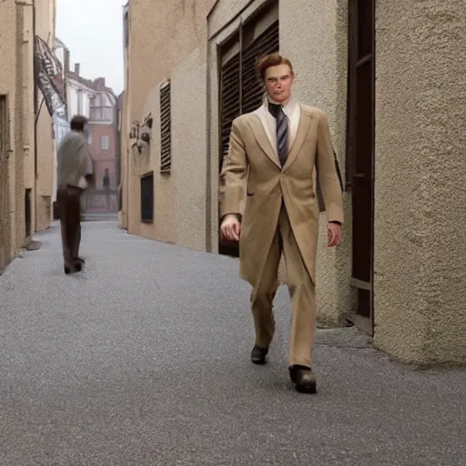 Image similar to Live Action Still of Jerma in Vertigo (film), real life, hyperrealistic, ultra realistic, realistic, highly detailed, epic, HD quality, 8k resolution, body and headshot, film still