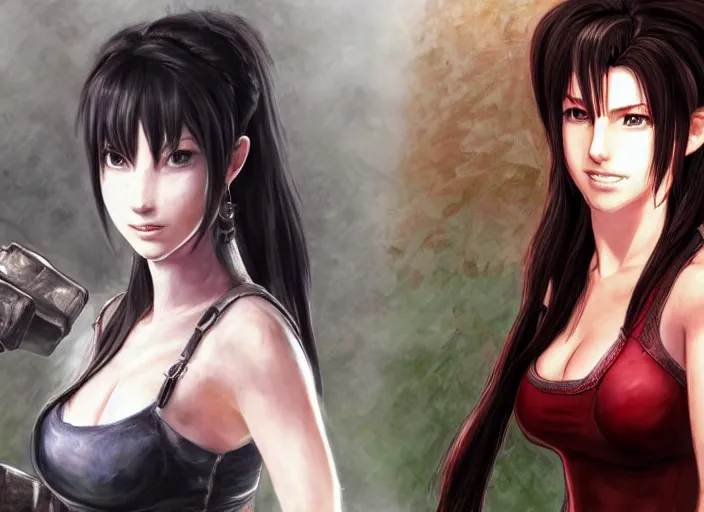 Image similar to highly detailed concept art of tifa lockhart and aerith gainsborough