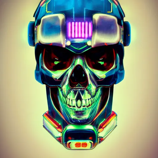 Prompt: centered hyperdetailed portrait of a mecha skull ronin, 8k, digital painting, futuristic, neon lights, trending on CG society