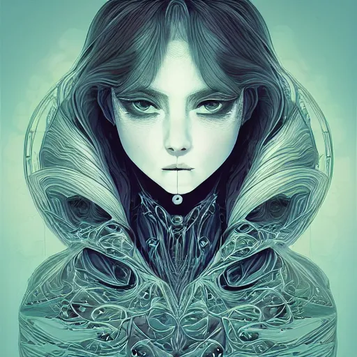 Prompt: glitchcore ghost, heroine, beautiful, detailed symmetrical close - up portrait, intricate complexity, in the style of artgerm and kazuki tanahashi, cel - shaded