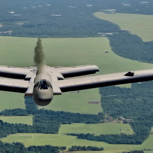 Image similar to b 5 2 bomber dropping bananas, aerial photography