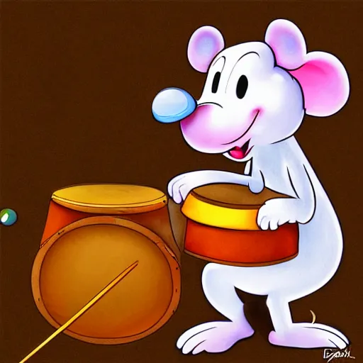 Image similar to cartoon mouse with drum, forrest background, digital art, close up