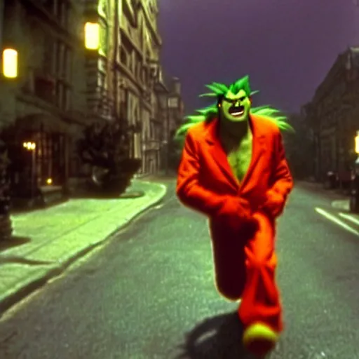 Prompt: mr. bean as blanka from the streetfighter movie. movie still. cinematic lighting.