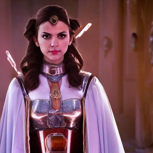 Image similar to victoria justice as princess padme in star wars episode 3, 8k resolution, full HD, cinematic lighting, award winning, anatomically correct