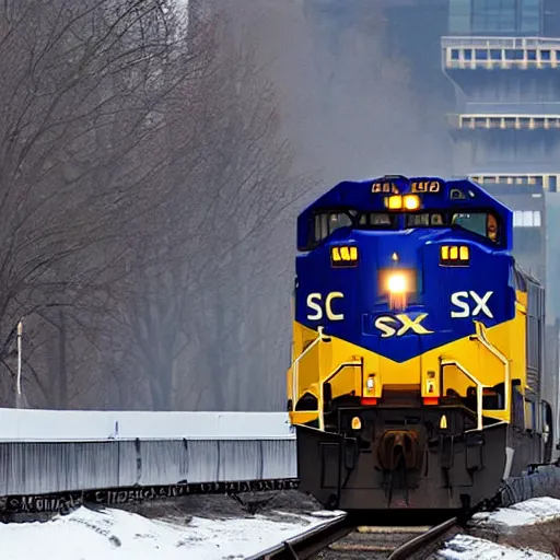 Prompt: csx locomotive skyscraper