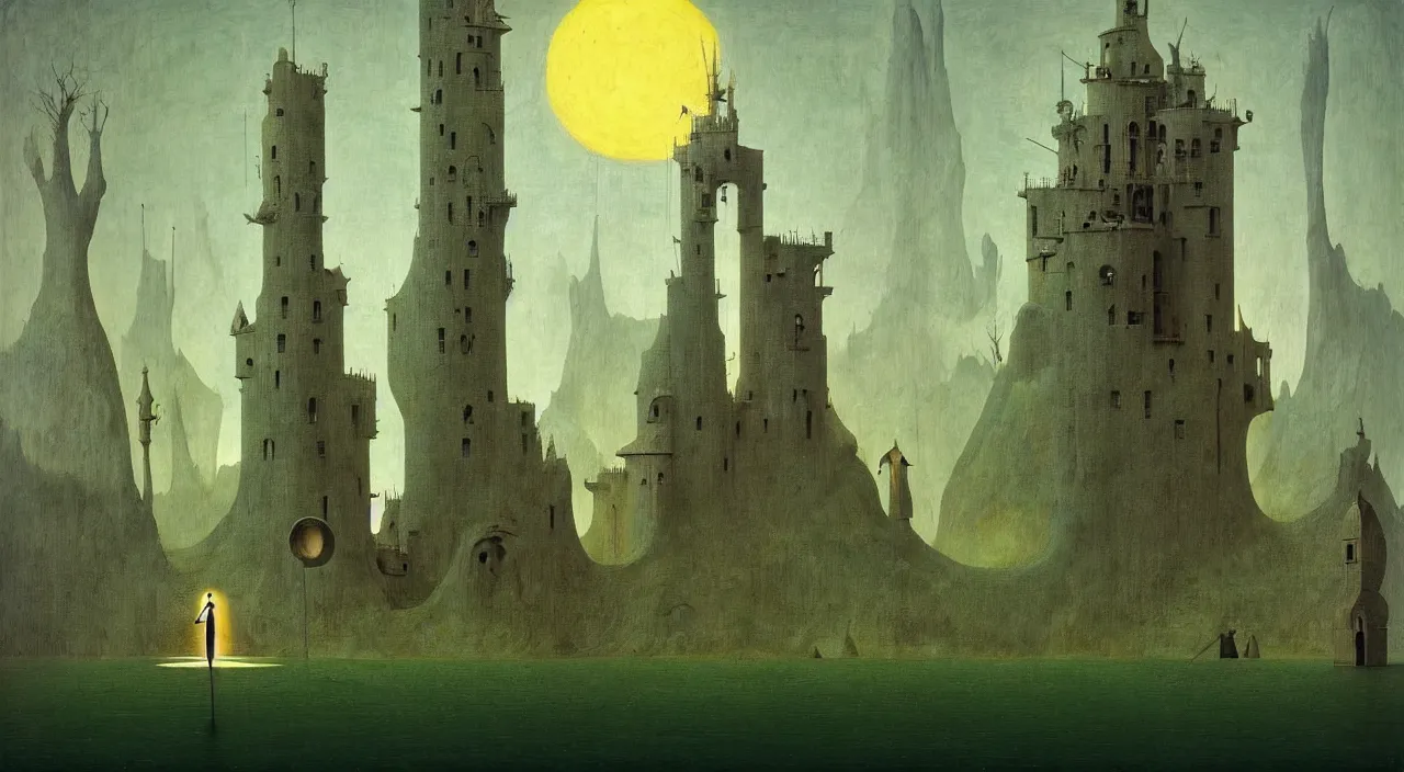 Image similar to single flooded simple!! tower entrance anatomy, very coherent and colorful high contrast masterpiece by franz sedlacek hieronymus bosch dean ellis simon stalenhag rene magritte gediminas pranckevicius, dark shadows, sunny day, hard lighting