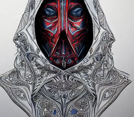 Prompt: ww 1 sith sorcerer, hooded cloaked sith lord, intricately beautiful, intricately detailed by dom qwek by darren bartley byjames jean