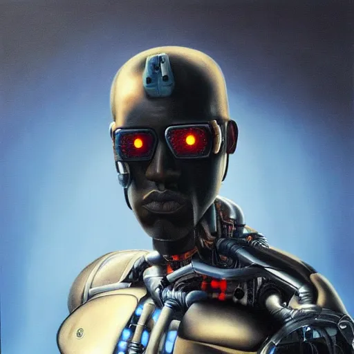 Prompt: a realistic oil painting of a cybernetic kanye west cyborg, surrealism portrait, surrealism album cover