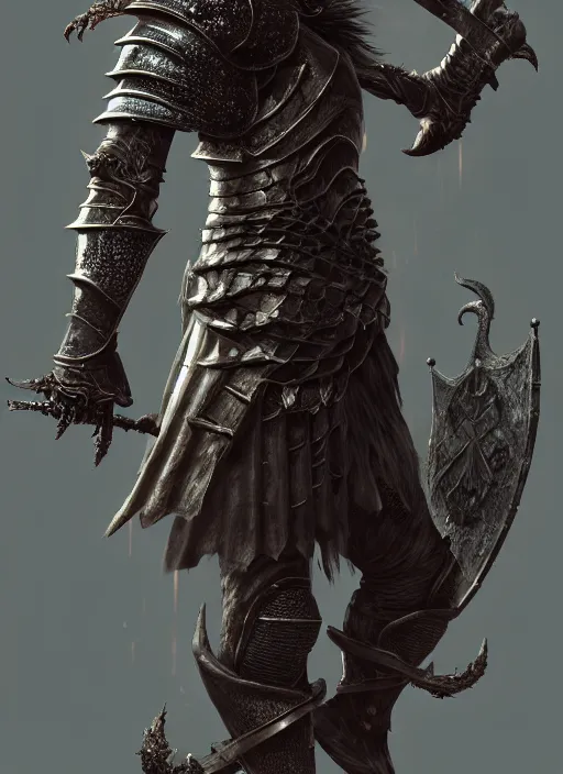 Image similar to dark souls warrior, au naturel, hyper detailed, digital art, trending in artstation, cinematic lighting, studio quality, smooth render, unreal engine 5 rendered, octane rendered, art style by klimt and nixeu and ian sprigger and wlop and krenz cushart