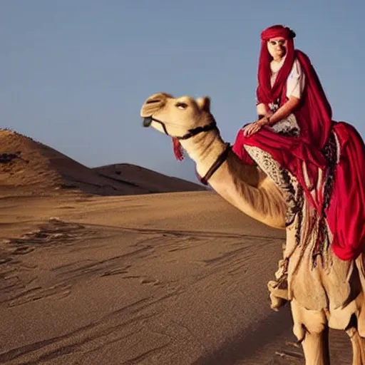 Image similar to billie eilish riding a camel