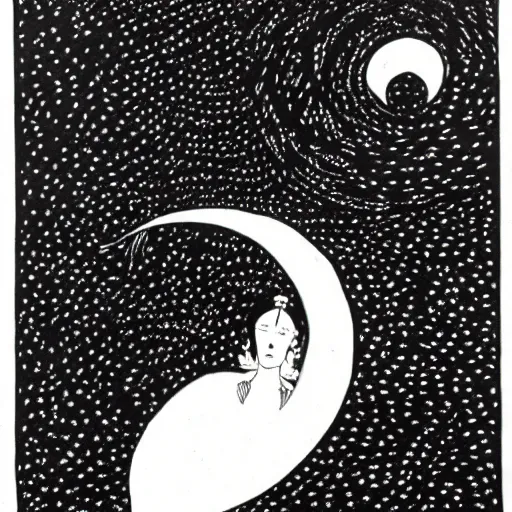 Prompt: bright crescent moon by aubrey beardsley