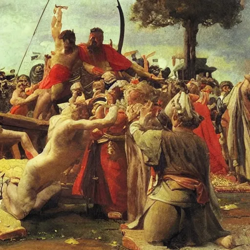 Image similar to caesar returns to rome, oil on canvas, ilya repin, 1 8 7 3