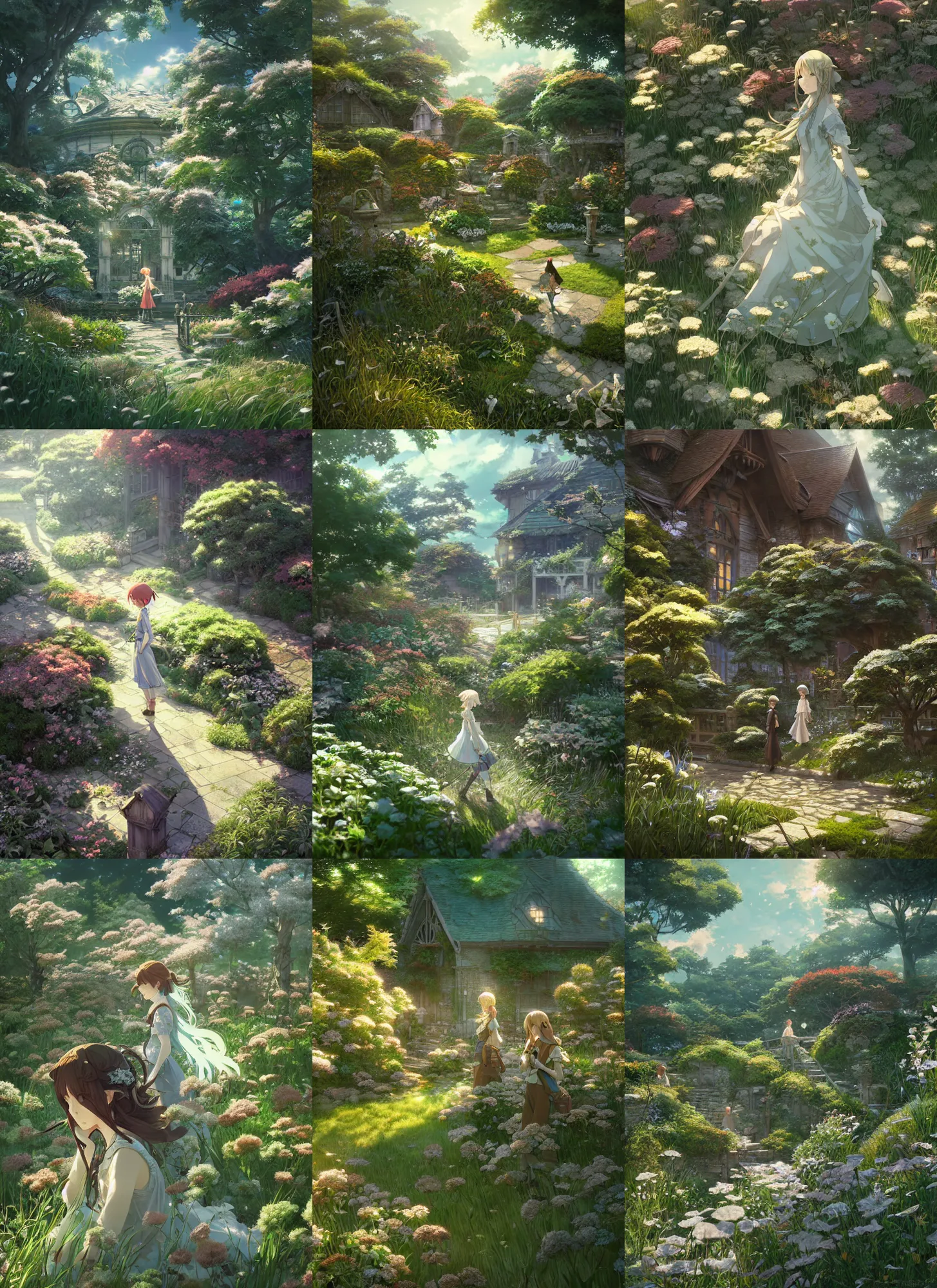 Prompt: the emerald herald in the garden, intricate, tone mapped, highly detailed, digital painting, concept art, smooth, sharp focus, illustration, by makoto shinkai and akihiko yoshida