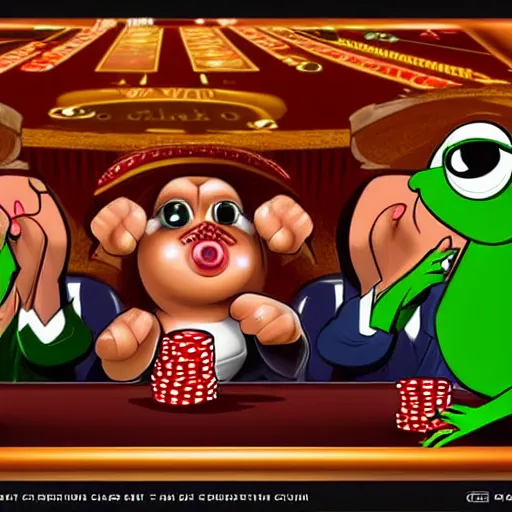 Prompt: pepe crowd in casino, gambling, casino, detailed, artstation