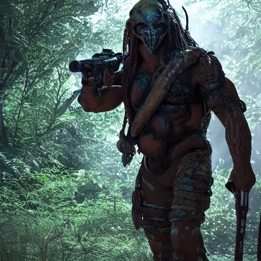 Prompt: a photo of predator by john mctiernan, octane render, ultra realistic