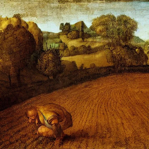 Image similar to Farmer tilling his field by Leonardo Da Vinci,