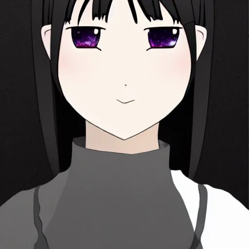 Image similar to girl with black hair, eyeless, no eyes, long bangs over face, anime style
