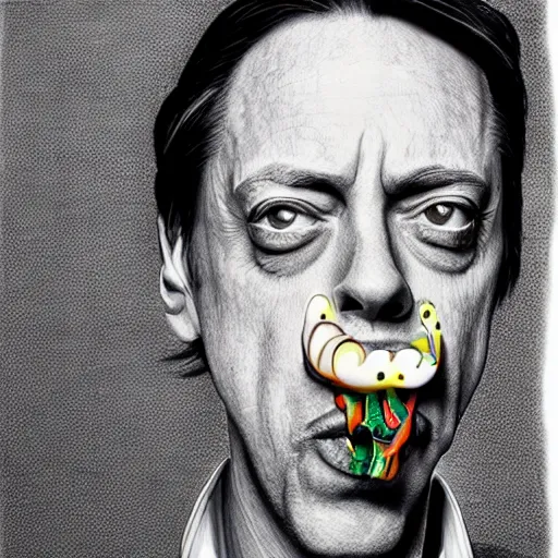 Image similar to beautiful portrait of steve buscemi with a ballpoint pen in his mouth