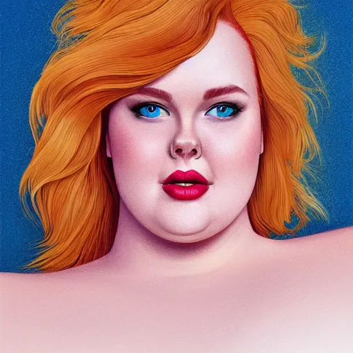 Image similar to a curvy, radiant, bubbly, 2 5 - year - old canadian plus - size model, long strawberry - blond hair, creamy skin, portrait, christopher balaskas