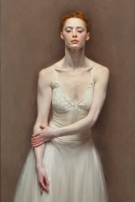 Prompt: portrait of a gorgeous graceful irish prima ballerina, by donato giancola and berthold woltze.