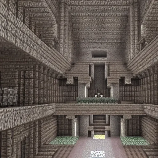 Prompt: hyper realistic minecraft interior of of a large cavernous grand cathedral with many balconies with demonic influences