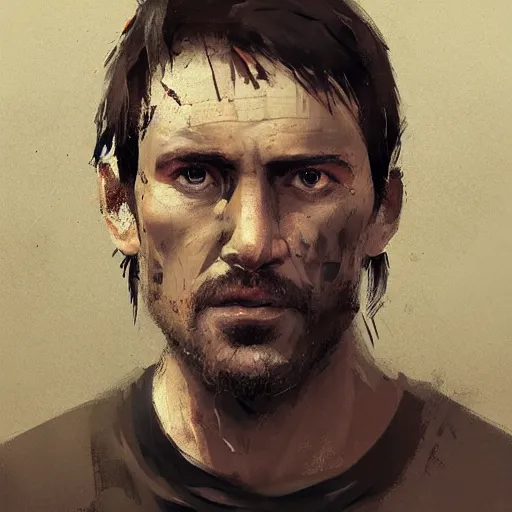 Image similar to Portrait of a man by Greg Rutkowski, he is about 40 years old, southern slav features, messy brown short hair, strong and tall, tired expression, he is wearing a black tank top, highly detailed portrait, digital painting, artstation, concept art, smooth, sharp foccus ilustration, Artstation HQ.