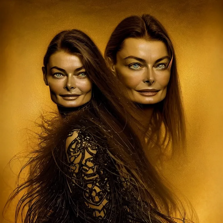 Image similar to epic professional digital art of startling young paulina porizkova - raw, faint golden moody atmospheric lighting, painted, intricate, detailed, detailed, foreboding, by leesha hannigan, wayne haag, reyna rochin, ignacio fernandez rios, mark ryden, iris van herpen, epic, stunning, gorgeous, much wow, cinematic, masterpiece