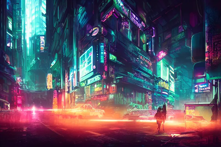 Prompt: artwork of bright cyberpunk glow, epic mysterious surrealism, digital matte painting in the style of liam wong